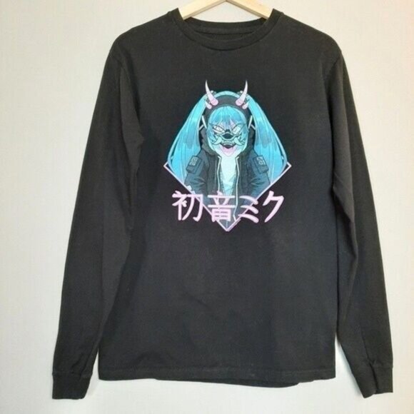 CRYPTON Manga Anime Black Crewneck Long Sleeve Top Sz S - Picture 2 of 7